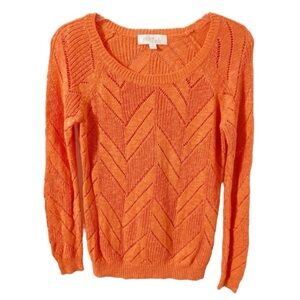 Olive and Oak Scoop Neck Open Knit Long Sleeve Sweater Chevron Like Design 🟠